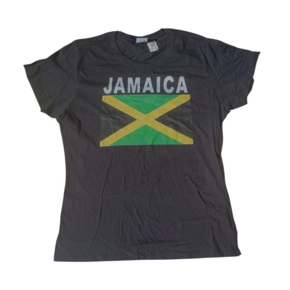 Jamaica Flag Women's Black T-Shirt Size Large Brand New